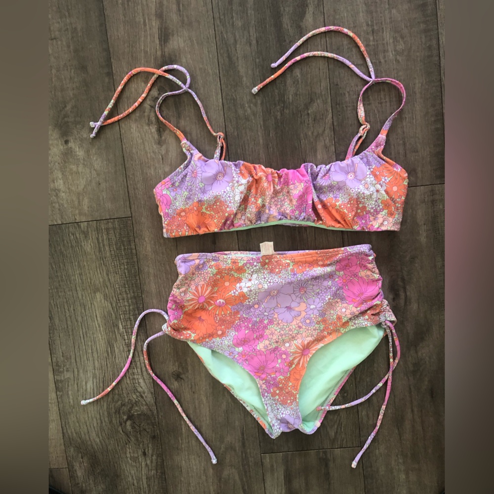 Floral Halter Bikini Set in Pink & Orange